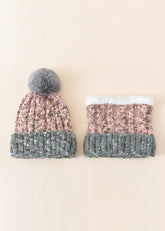 Knit Pompom Beanie and Ring Scarf 2 Piece Set Sai Feel