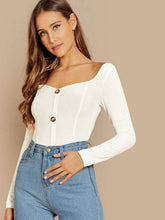 Knit Rib Solid color long-sleeved square neck button Up Tee cardigan Sai Feel