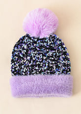 Knit Sequins Pompom Decor Beanie Sai Feel
