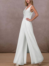 Lace Chiffon V-neck mid-waist wide leg pants jumpsuit Sai Feel