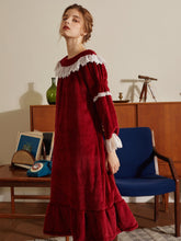 Lace Detail Ruffle Hem Flannel Nightdress Sai Feel