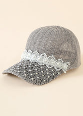 Lace Pearl Trimmed Baseball Cap Sai Feel