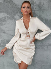 Lace Up Front Wrap Ruched Satin Dress Sai Feel