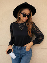 Lace stitching pullover black round neck sweater Sai Feel