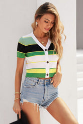 Ladies Green Colorblock Knitted Crop Top Sai Feel