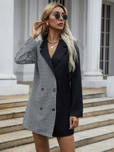 Ladies double-breasted black and white plaid blazer without belt Sai Feel