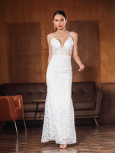 Lady Wedding Party V-neck Lace Strapless Flower Ambroidered Gown Dress Sai Feel