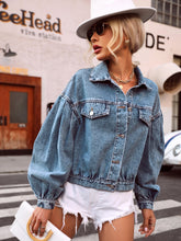Lantern Sleeve Button Up Denim Jacket Sai Feel