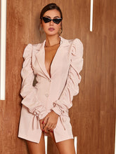 Lapel Neck Knotted Cuff Puff Sleeve Blazer Dress Sai Feel