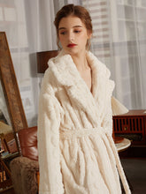 Lapel Neck Textured Belted Drop Shoulder Flannel Robe Sai Feel
