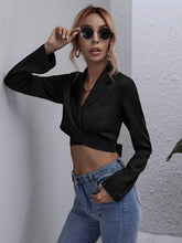 Lapel Neck Tie Back Crop Blouse Sai Feel