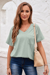 Lazy On The Weekends Slub V-Neck Cotton Blend Tee Sai Feel
