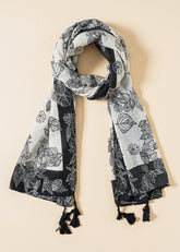 Leaf Print Tassel Decor Scarf Sai Feel