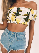 Lemon Print Off Shoulder Crop Top Sai Feel