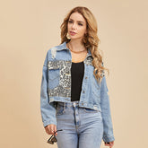 Leopard Panel Patch Pocket Denim Jacket Sai Feel