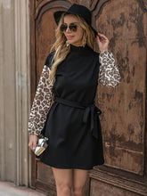 Leopard Print Belted A-line Dress Sai Feel