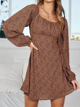 Leopard print square collar long sleeves dress Sai Feel