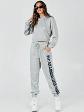Letter Graphic Drop Shoulder Hoodie&Sweatpants Set Sai Feel