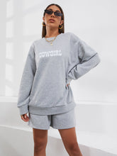 Letter Graphic Drop Shoulder Sweatshirt& Shorts Sai Feel