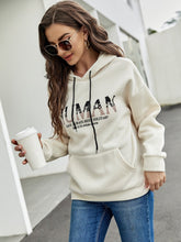 Letter Graphic Lined Drawstring Hoodie Sai Feel