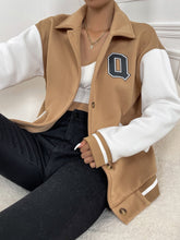 Letter Graphic Striped Trim Drop Shoulder Jacket Sai Feel