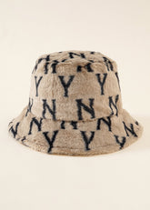 Letter Print Fuzzy Bucket Hat Sai Feel