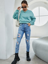 Letter embroidered round neck sweater Sai Feel