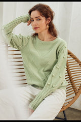 Light Green Long Sleeve Pom-Pom Knit Sweater Sai Feel