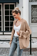 Long Fall Pom-Pom Open Front Knit Cardigan Sai Feel