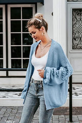 Long Fall Pom-Pom Open Front Knit Cardigan Sai Feel