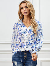 Long Sleeve Casual Tunic Tops Drawstring Floral Print Shirt Buttoned Blouse Sai Feel