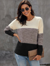 Long Sleeve Color Block Crewneck Drop Shoulder Slouchy Ribbed Sweater Sai Feel