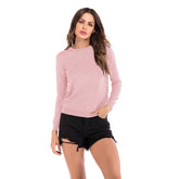 Long Sleeve Slim Solid Women Knitted T-shirt O-neck Casual Pullover Tees Bottoming Tops Sai Feel