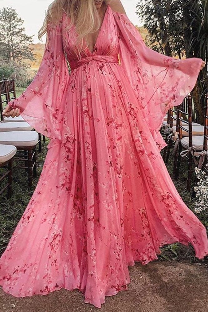 Long and Flowy Pink Floor Length Dress Sai Feel
