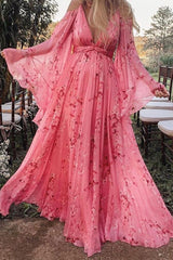 Long and Flowy Pink Floor Length Dress Sai Feel