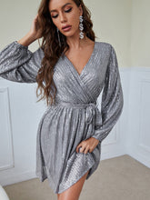 Long sleeve sequined short V-neck dress Sai Feel