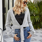 Long-sleeved Short Knitted Cardigan Solid Color Slim-fit Lace Shawl Sweater Coat Sai Feel