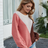 Loose Contrast Long-sleeved Sweater Autumn and Winter New Round Neck Pullover Sweater Sai Feel