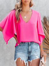 Loose Solid V-Neck Irregular Sleeve T-Shirt Sai Feel