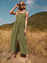 Loose Stitching Solid Color Cotton Casual Sleeveless Sling Jumpsuit Sai Feel