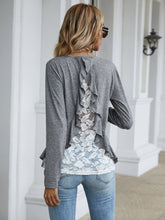 Loose casual round neck long-sleeved pullover back lace stitching solid color t-shirt Sai Feel