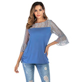 Mesh Yoke Flared Sleeves Top Tee Sai Feel