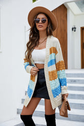 Mid-length knitted cardigan striped contrast sweater coat Sai Feel