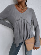 New loose casual solid color round neck stitching long-sleeved t-shirt Sai Feel