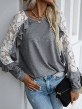 New loose lace stitching long-sleeved round neck solid color pullover t-shirt Sai Feel