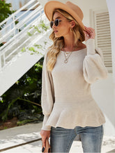 New waist lantern sleeve knit top solid color knitted sweater Sai Feel