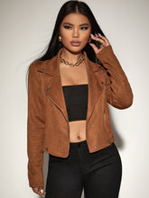 Notch Neck Suede Moto Jacket Sai Feel