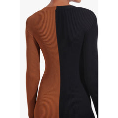 Abril Colorblock Button Front Knit Midi Dress - Black Tan - FINAL SALE