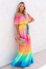 Off Shoulder Colourfull Flowy Dress for Women Sai Feel