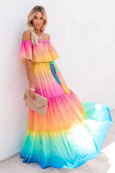Off Shoulder Colourfull Flowy Dress for Women Sai Feel